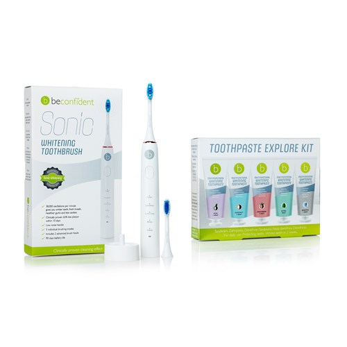 Beconfident Sonic Whitening Toothbrush White + Toothpaste Explore Kit